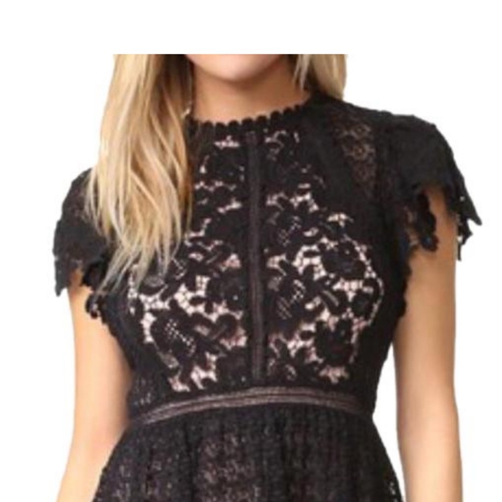 Rebecca Taylor Mix Lace Black A-line Dress
